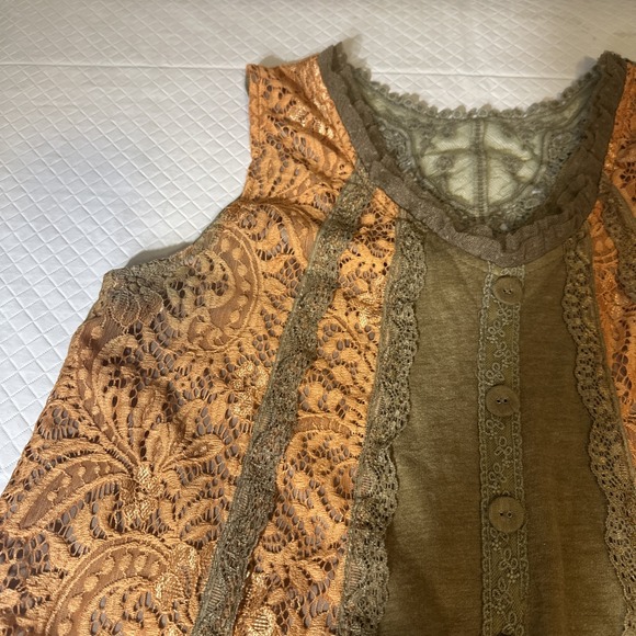 Pretty Angel Sz XL Sleeveless Top Taupe Lace Linen Boho Regency Victorian Lace - Picture 3 of 16